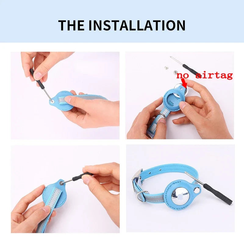 True Blue Pets Reflective Leather Cat Collar for Airtag